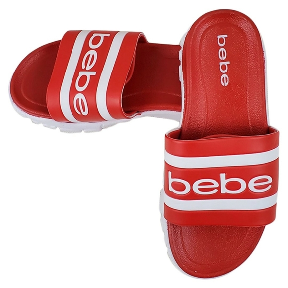 NWT BEBE WOMEN'S RED SLIP ON SLIDES SANDALS - Picture 8 of 8